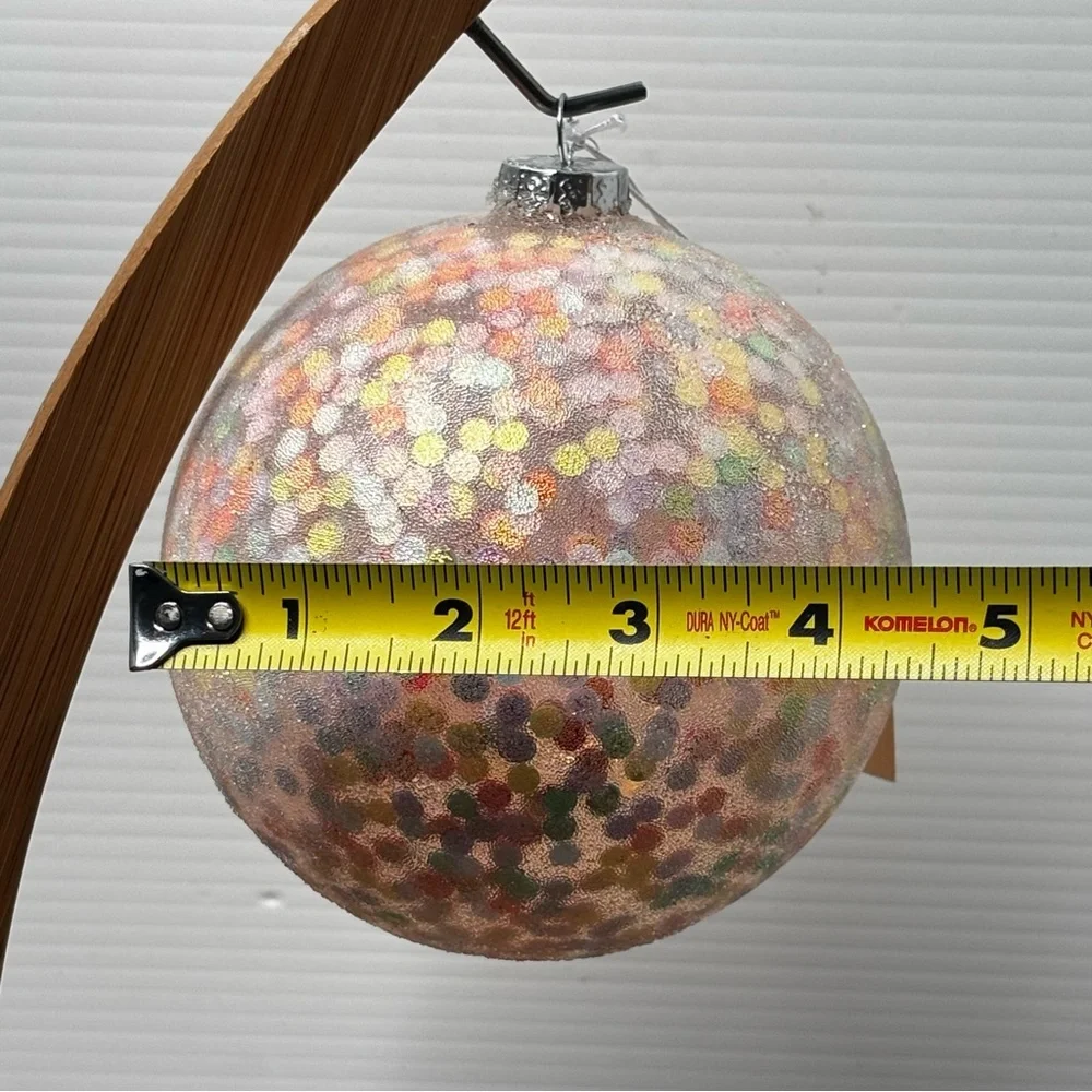 New Anthropologie Glass Frosted Sequin Filled Globe Ornament 5”